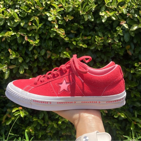 NWOB Converse One Star OX Paradise Leather Suede Pink Red Sneakers 7Y/ M7 /W 8.5 - Picture 1 of 10